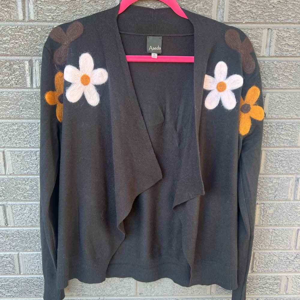Aaeda Women's Black Cardigan with Floral Accents, no material and care label